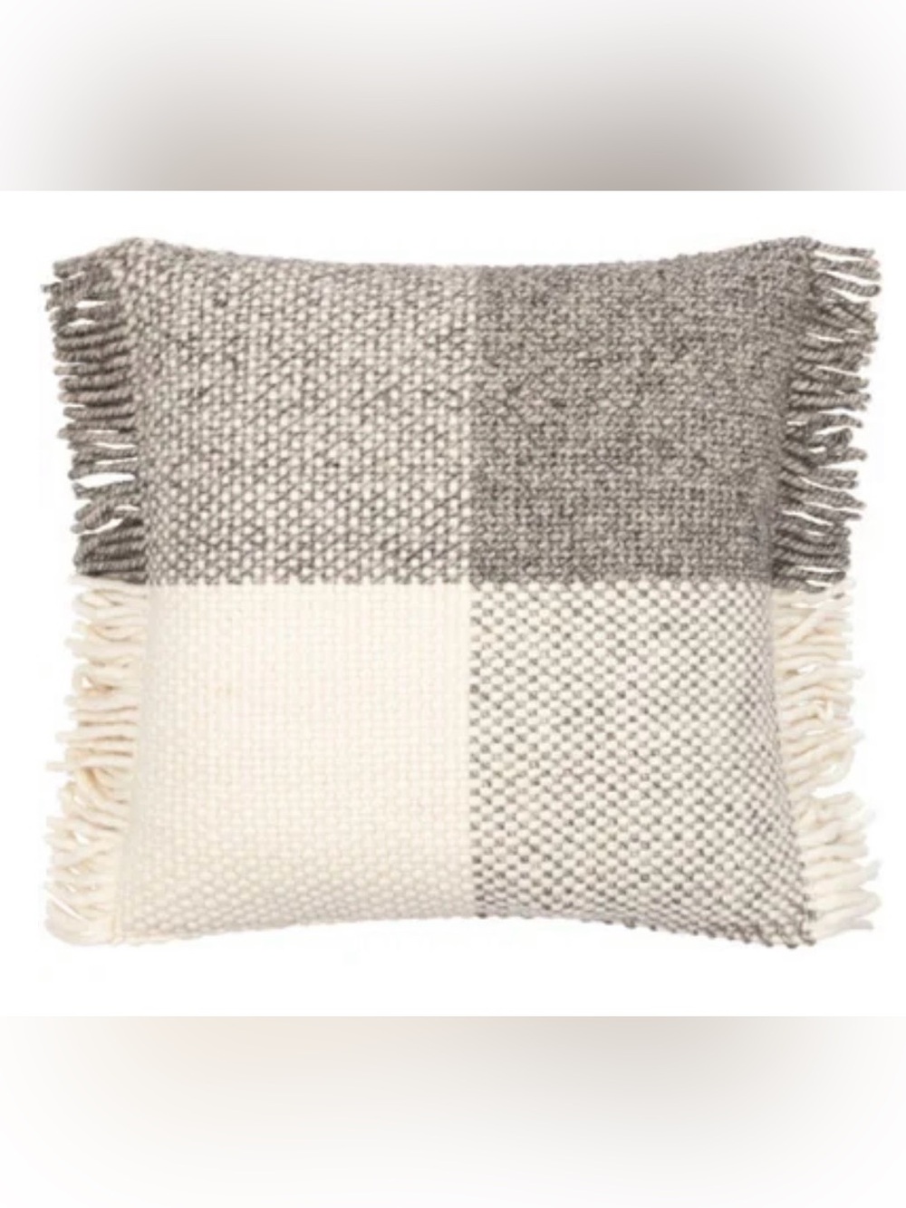 NWT SURYA Faroe II Cream & Grey Woven Fringe Pillow Cover 20 x 20